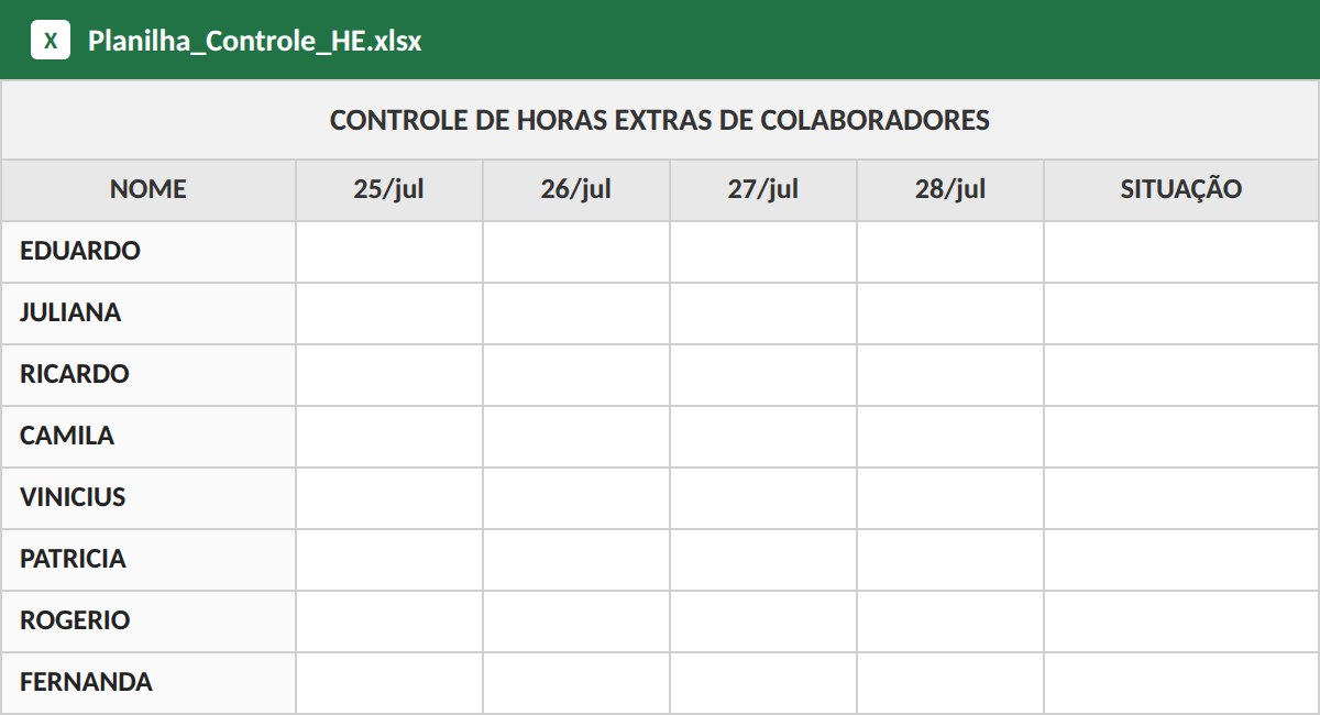 Print da planilha antes: controle manual, sem fórmulas nem alerta de limite